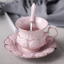 Pink Ceramic Coffee Cup Sculpture Creative Cup Saucer Set Flower Gold-plated Tea Mugs Porcelain Kubek European Cups 2024 - buy cheap