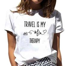 Camisetas divertidas de viaje es mi terapia para Mujer, Camiseta de manga corta con cuello redondo, Camiseta Harajuku para Mujer, Camiseta holgada para Mujer 2024 - compra barato