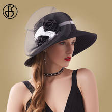FS женская черная шляпа с широкими полями, шляпы, церковные шапки, летняя женская шляпа 2020, большой цветок, белые элегантные солнечные шапки складные 2024 - купить недорого