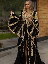 Tradicional kosovo vestidos formales árabe veludo vestidos de noite mangas alargadas apliques dividir vestido de baile robe de soirée 2021 2024 - compre barato