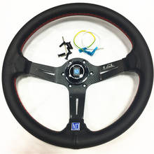 Novo volante nd em couro legítimo com aparência de fibra de carbono 14 polegadas/350mm, volante esportivo, drift 2024 - compre barato