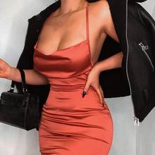 Camisole Slim Backless Satin Dress for Women Solid Color Sleeveless Low-Cut Ruched Mid Calf Dresses Ladies Party Dress #20 2024 - buy cheap