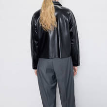 Chaqueta de piel sintética suave para mujer, abrigo con bolsillo, gabardina corta holgada negra, Otoño, 2020 2024 - compra barato