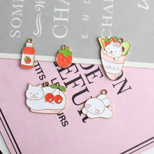 10pcs/lot Fashion Drop-Oil Alloy Pendant Rabbit Cake Cat Strawberry Juice Shape Enamel Charms DIY Alloy Earrings Accessories 2024 - buy cheap