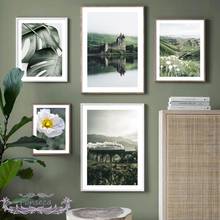 Castle Green Mountain Plant Leaf White Flower Poster Scotland Train Fallen Landscape Canvas Painting Wall Art Print Pictures 2024 - buy cheap