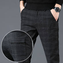 Pantalones a cuadros para hombre, Pantalón ajustado, informal, elástico, Vintage, de trabajo, color negro, 2020 2024 - compra barato