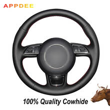 Hand-stitched Black Genuine Leather Steering Wheel Cover for Audi S1 (8X) S3 (8V) Sportback S4 (B8) Avant S5 (8T) S6 S7 RS Q3 2024 - buy cheap