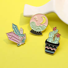 New fashion Enamel Brooch Lapel Pin Magic Crystal moon auspicious clouds Glass ball pot of cactus Personality Badge Friend gift 2024 - buy cheap