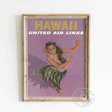 Póster publicitario de Hawái United Air Lines, pintura en lienzo de publicidad puntual de paisajes de viajes, ilustración artística de baile de Hula Hawaiano 2024 - compra barato