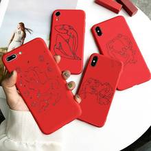 Linhas simples caixa de telefone vermelho doces cor para iphone 11 12 mini pro xs max 8 7 6s plus x se 2020 xr 2024 - compre barato