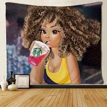 Arte Negro Afro Girl Drink Juice, tapices afroamericanos, arte Hippie, colgante de pared, mantel 2024 - compra barato