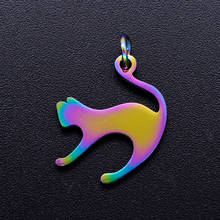 5pcs/lot 100% Stainless Steel Running Cat diy Charms With Rainbow Plated Wholesale Never Tarnish Charm for Bracelet Making 2024 - buy cheap