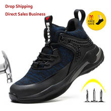 Кроссовки мужские со стальным носком, дышащие защитные ботинки, Рабочая обувь с защитой от удара, укрепленный стальной носок, нерушимая обувь 2024 - купить недорого
