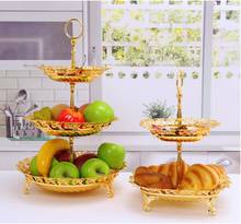 Bandeja de frutas decorativa sg100, bandeja de metal com 2/3 camadas, para decoração de casa, prato de servir, bandeja dourada 2024 - compre barato