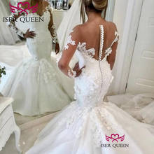See-through Embroidery Long Sleeves O neck Mermaid Wedding Dresses Button Beautiful Appliques Vestidos Para Boda Civil W0658 2024 - buy cheap