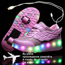 Zapatillas de deporte brillantes con ruedas para niños, deportivas con Led, carga USB, luminosas, zapatos kickroller de dos ruedas, novedad de 2021 2024 - compra barato