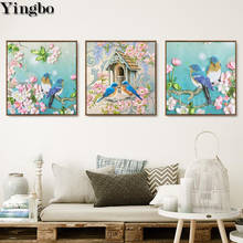 Full Square Round 5D DIY Diamond Painting Spring Birds House landscape Triptych Painting Diamond Embroidery Mosaic Cross Stitch 2024 - buy cheap