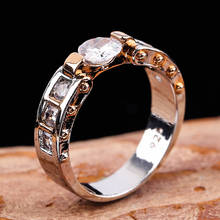 Moda dois tons de ouro anel de dedo design simples casamento banda branco zircão pedra anéis para homens hip hop jóias presente de aniversário 2024 - compre barato