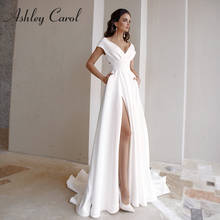 Ashley Carol A-Line Wedding Dress 2022 Elegant Soft Satin V-Neckline Backless Beach Bride Dresses Pockets Slit-Hem Bridal Gown 2024 - buy cheap