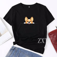Camiseta con estampado de perro Corgi para mujer, remera estampada Harajuku Kawaii de los años 90, playera de dibujos animados Ulzzang Grunge, camisetas coreanas para mujer 2024 - compra barato