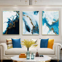 Nórdico abstrato cor spalsh azul dourado pintura em tela cartaz e impressão original decoração da arte parede imagens para sala de estar 2024 - compre barato