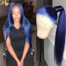 Wigleader человеческие волосы темно-синие бесклеевые кружевные передние парики 150% preprucked прямые 13х6 кружевные передние парики с детскими волосами 2024 - купить недорого