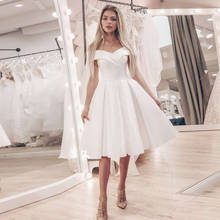 Cheap Satin Short Wedding Dress Bridal Gowns Simple Off the Shoulder Ruched A-line Wedding Dresses Robe De Mariage 2024 - buy cheap