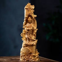 Mercy Goddes Guanyin Wood Buddha Status Guan Yin Feng Shui Avalokitasvara Sculpture Home Decoration Solid Wood Statue 2024 - buy cheap