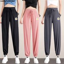 Slacks Women's Loose Summer Pants 2021 Summer Women Casual Long Soft Ice Silk Pants Black Woman High Waist Trousers 2024 - buy cheap