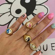 Trendy Punk Love Heart Yin Yang Rings For Women Gold Color Enamel Colorful Flowers Clouds Couple Love Rings Jewelry Gift 2024 - buy cheap