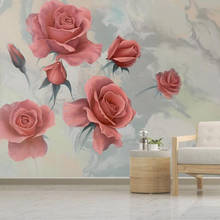 Milofi personalizado 3d papel de parede mural nordic minimalista pintados à mão rosa flor fundo da decoração pintura papel de parede mural 2024 - compre barato
