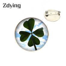 Zdie broches de quatro folhas de trevo, emblema de vidro para cabochão, plantas verdes, joias para bolsas de roupas, acessórios, broche yz008 2024 - compre barato