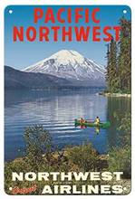 Pacific Northwest - Spirit Lake, Mount St. Helen - Northwest Orient Airlines c.1973 Metal Tin Sign 2024 - buy cheap