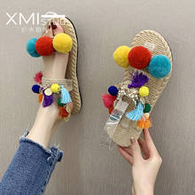 Summer vacation ethnic style beach shoes female slippers couple chain decoration sandals and slippers women wear a word drag 2024 - buy cheap