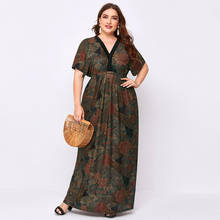 Retro Printing Vintage Dress Women Summer V Neck Short Sleeve High Waist Maxi Long Dresses Deep V Backless Sexy Party Dress 2024 - buy cheap