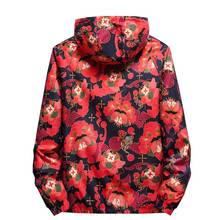 Jaqueta camuflada com capuz masculina, casaco folgado com estampa de flor tigre vermelho, primavera e verão 2021 2024 - compre barato