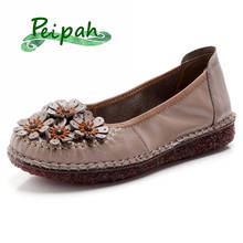 PEIPAH New Handmade Women Genuine Leather Shoes Spring/Autumn Retro Women Flats Casual Basic Female Slip On Flat Round Toe Shoes 2024 - buy cheap