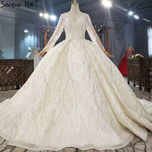 Dubai Ivory Beading Sparkle High-end Wedding Gowns 2021 Long Sleeveless Luxury Bridal Gowns HX0319 Custom Made 2024 - buy cheap