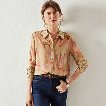Blusa de seda feminina, camisa casual com estampa, design elegante, manga comprida, estilo simples, novo, moda, 100% 2024 - compre barato