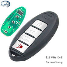 Funda de mando a distancia inteligente de entrada sin llave con 3 + 1/4 botones y 315MHz con Chip ID46 para Nissan New Sunny 2024 - compra barato