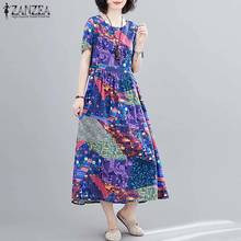 Vintage Printed Maxi Dress Women's Check Sundress ZANZEA 2021 Casual Short Sleeve Summer Vestidos Female O Neck Robe Plus Size 2024 - buy cheap