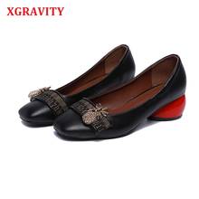 XGRAVITY-zapatos de tacón corto con punta redonda para mujer, calzado Sexy de diseño de piña, moda europea americana, para primavera y otoño, A215 2024 - compra barato