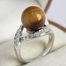 Elegante anillo de ojo de tigre para mujer, chapado en plata con cristal decorado y 12mm (#7 8 9 10) 2024 - compra barato