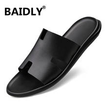 New Quality Leather Non-slip Slippers Men Beach Sandals Comfortable Summer Shoes Men Slippers Classics Men Flip Flops 2024 - buy cheap