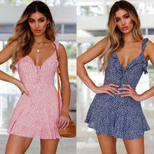 Summer Women Sexy Dress Casual Sleeveless Ruffles Dot Print Deep V Neck Short Mini Dress Cocktail Party Size S-XL 2024 - buy cheap