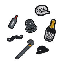 High Quality Moustache Bottle Embroidered Patches Iron On Hat A Cane Appliques Sew On Badges 3D Clothes Stickers 2024 - buy cheap