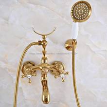 Gold Color Brass Bathtub Faucet Wall Mount Handheld Bath Tub Mixer System with Handshower Telephone Style Nna954 2024 - buy cheap