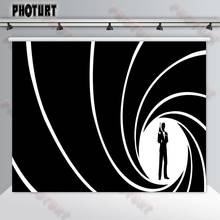 PHOTURT James Bond 007 Photography Backdrop Boy 1st Birthday Party Background Black and White Pattern Vinyl Photo Banner Props 2024 - buy cheap