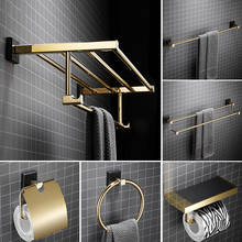 Accesorios de baño de latón sólido, toallero negro y dorado, anillo de papel, cepillo de inodoro, gancho de soporte para pañuelos, accesorios de baño, novedad 2024 - compra barato