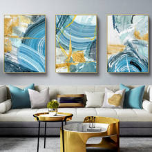 Golden Blue Abstract Canvas Painting Nordic Style Decorative Wall Art Pictures for Living Room Poster and Print Home Decor 2024 - buy cheap